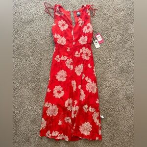 Red and white floral dress with tie adjustable straps